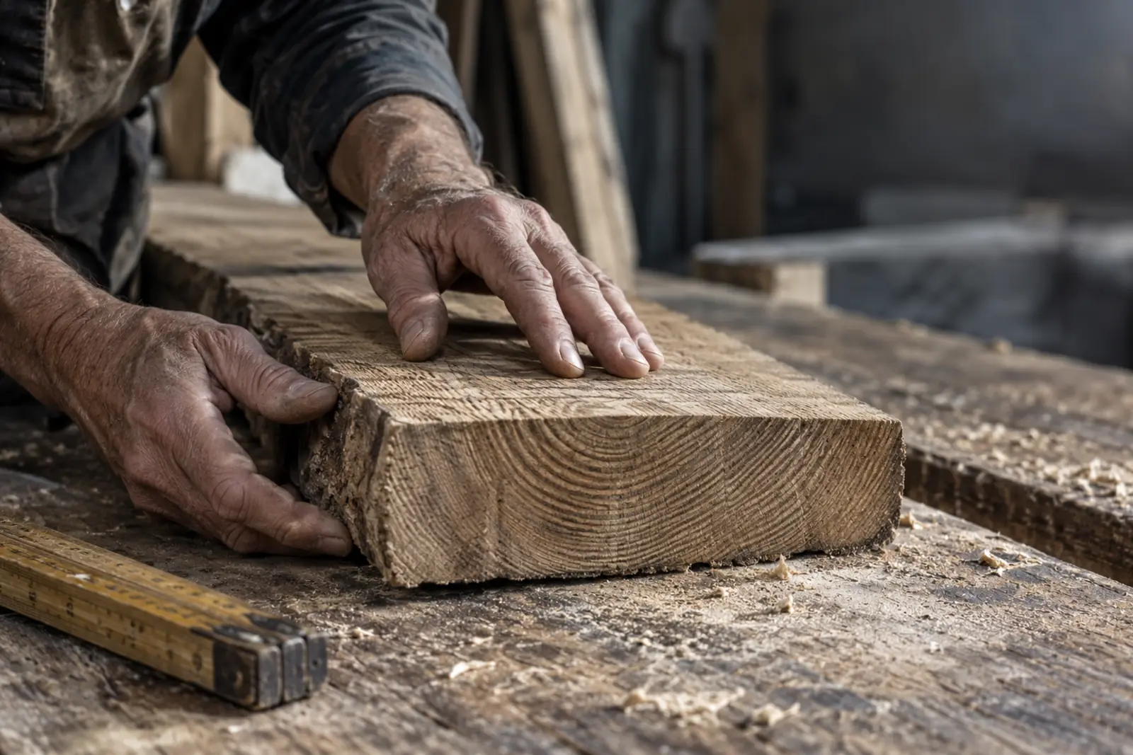 Tavola di legno lavorata a mano sul banco