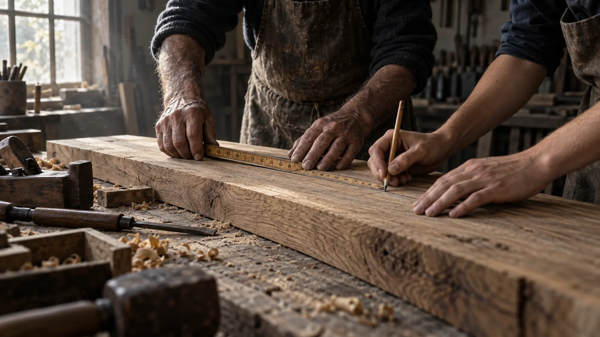 Le mani di due generazioni al lavoro su una tavola